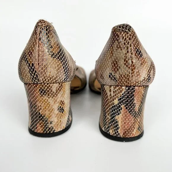 Vintage 90s Leather Sacha London Square Toe Cut Out Chunky Mid Heel Sandal Pumps - Picture 4 of 6